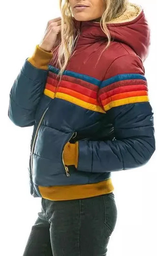 Chaqueta De Algodón Con Capucha Y Estampado De Arcoíris Para Mujer, Casual, Ajustada