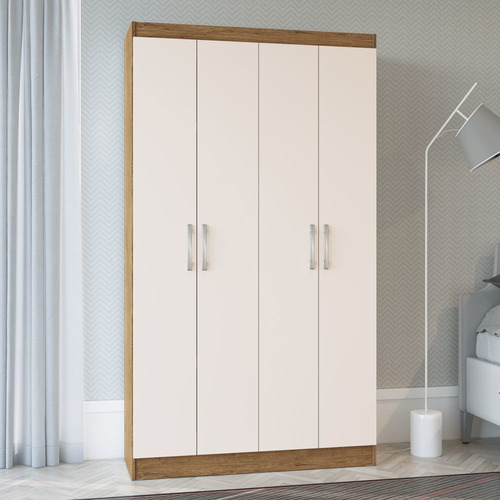 Guarda-roupa Solteiro 4 Portas Lyon 8 Prateleiras Off/white Cor Branco