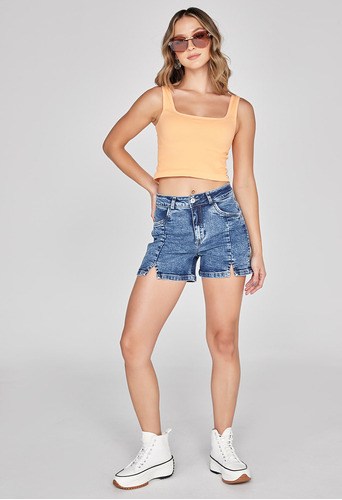 Short Tiro Alto Con Aberturas En Delantero Stop Jeans