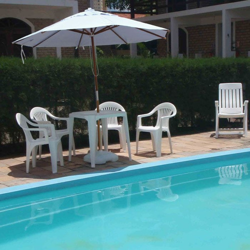 Ombrelone Em Napa Bagun 2,4m Branco Madeira Luxo - Luciano