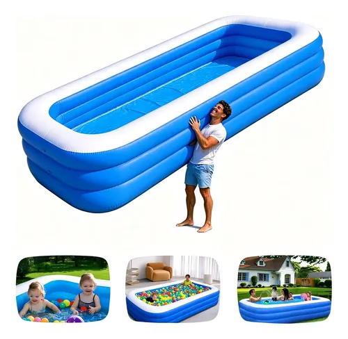 Piscina Inflável Retangular Grande 2000l Azul PVC 305x183x56