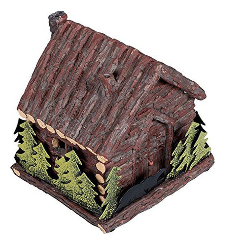 Cabaña Troncos Luz Nocturna Mesa Pie Oso Decorativo Rústico