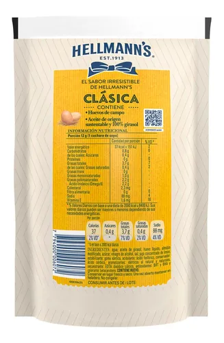 Mayonesa Clásica Hellmann's Sin T.A.C.C.Doypack 475 gr