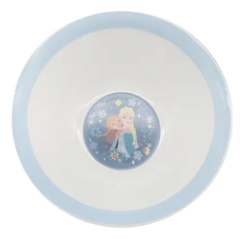 Juego X3 De Cerámica Infantil Frozen Plato, Taza Y Bowl Color Celeste