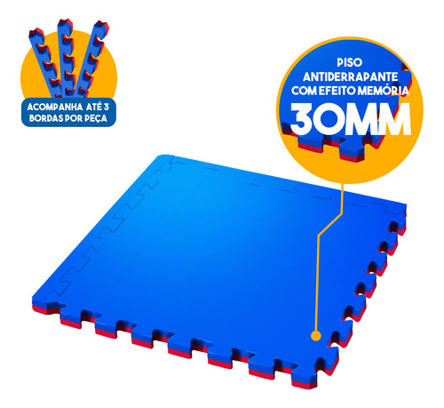 Kit 10 Tapetes Tatames Eva 1x1 30mm - Azul Com Vermelho