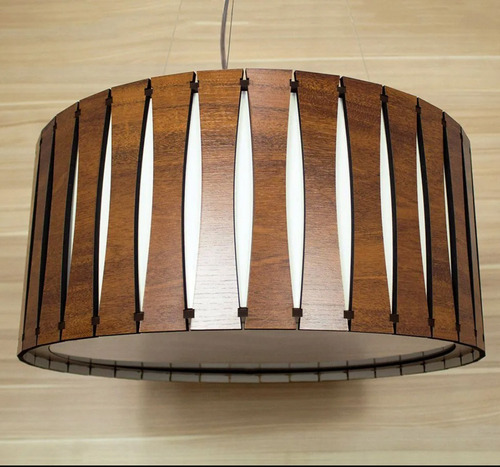 Lustre De Madeira Redondo Grande Imbuia 50cm Modelo Macauã 110v/220v