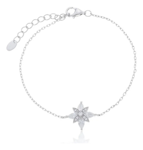Pulseira Com Detalhe Em Flor E Pétalas Cravejadas- Prata 925