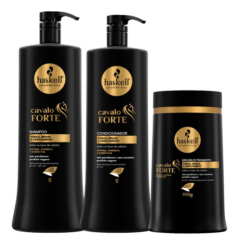 Kit Cavalo Forte Haskell Shampoo Condic. 1 Lt E Máscara 900g