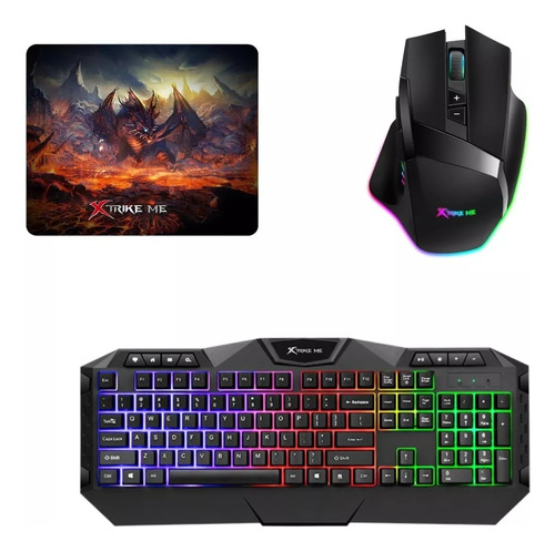 Combo Gamer 3en1 Xtrike Me Teclado Mouse Pad Pc Gaming Juego