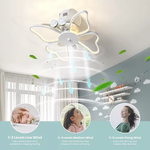 Ventiladores de techo – Lámpara LED de techo con forma de flor, lámpara de  techo para dormitorio, ventiladores de techo con luces, 6 velocidades de