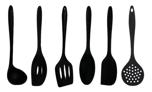 Conjunto Utensílios Cozinha Colheres Completo Silicone Preto