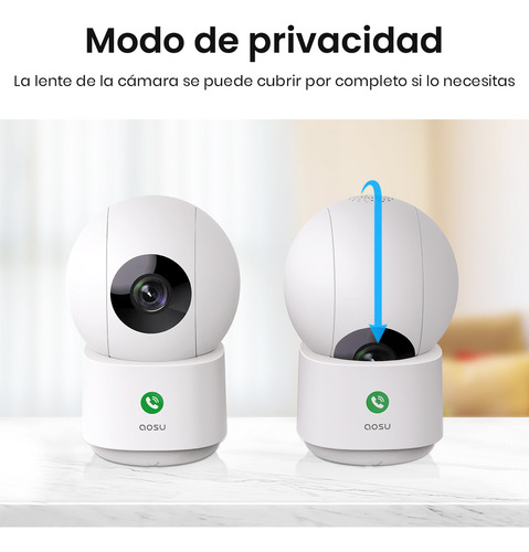 Cámara de seguridad interiores para seguridad hogar Cámara De Vigilancia Wi-Fi 4MP Detección de movimiento y notificaciones y Sonido Audio bidireccional compatible con Google y Alexa AOSU