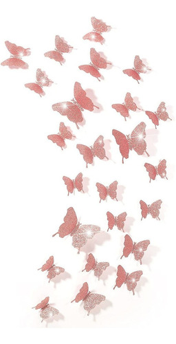 Espejos Mariposas 3d 48 Unidades Rosa Con Glitter