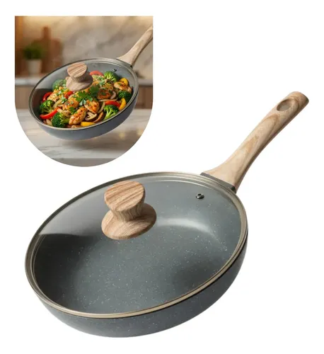 Frigideira Cerâmica Antiaderente com Tampa Vidro ​24cm Dinda Home