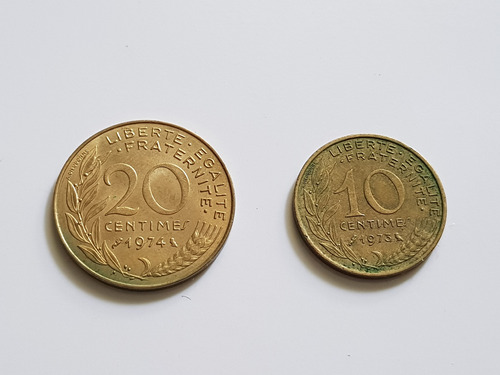 Monedas X 2 Francia 10 Centavos 1973 20 Centavos 1974 Lotex2