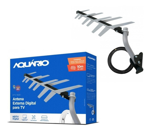 Antena Externa Tv Uhf Hdtv Dtv-1500 Aquario Com Cabo