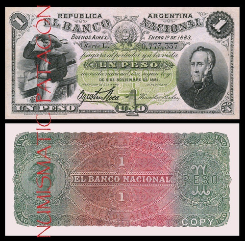 Billete 1 Pesos M N Banco Nacional 1883 /2º - Copia 694