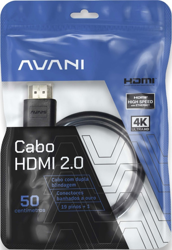 Cabo Hdmi 50cm 2.0 19 Pinos Ethernet 4k Ultra Hd 3d 2160p