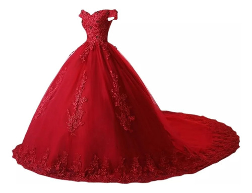 Vestidos De Quinceañera Cola Cauda Rojo Barato Economico Bor