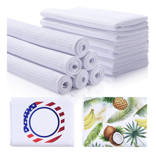 Breling Sublimation White Towels Waffle Weave Kitchen Towels