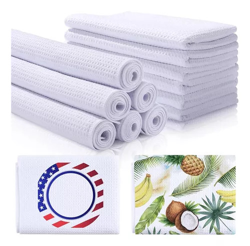 Eurow Microfiber Waffle Weave Kitchen Towel (3-Pack, White)