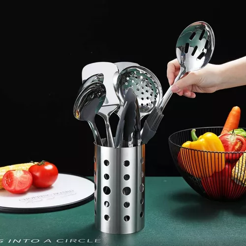 Juego de utensilios de cocina de acero inoxidable con barra para colgar, 13  unidades