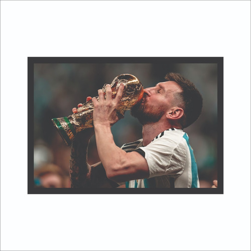 Quadro Decorativo Lionel Messi Taça Copa Do Mundo 2022