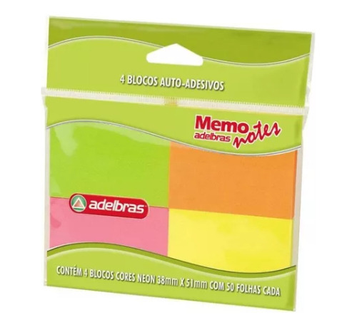 Bloco De Recado Memo Note - C/4 Bloco 50 Fls Colorido Neon