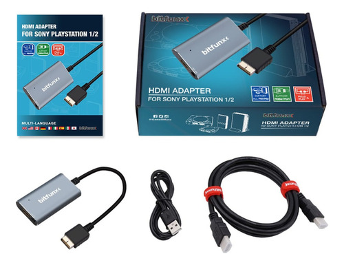 Adaptador Hdmi P/ Ps1 Ps2 Bitfunx 100% Original + Cabo Hdmi