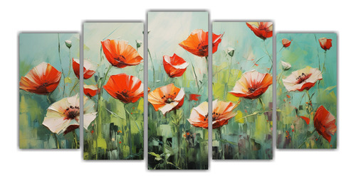 150x75cm Pintura En Tela De Flores En Colores Verde Y Rojo