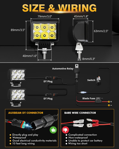 Auxbeam Led Luces Cuadradas 3 Pulgadas 60w, Spot Flood Co...