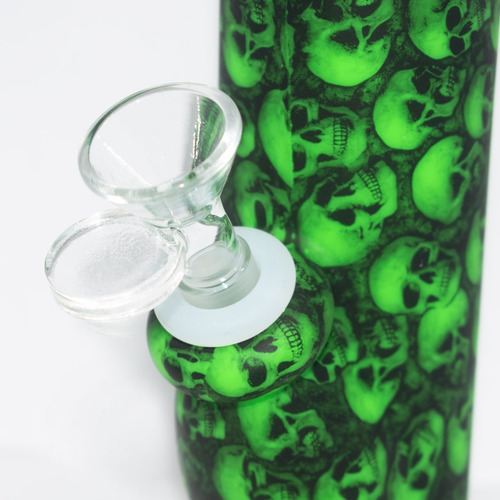 Imagen 3 de 4 de Bong De Silicona Pipa Agua En Vidrio Estampado Calavera 25cm
