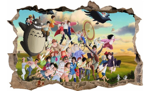 Vinilos Efecto 3d Pared Rota Anime Studio Ghibli - 1mx60cm