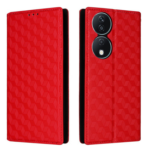 ~ For Honor X7b Cubic Patterned Pu Wallet Card Holder Case