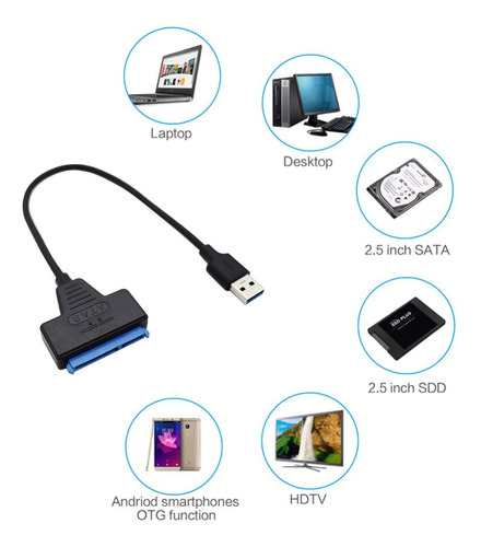 Adaptador Sata A Usb 3,0 De Hasta 6 Gbp Hdd Ssd De 2,5 Exter