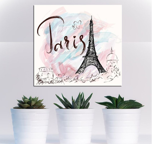 Cuadro 20x20cm Paris Love Torre Eiffel Pink M4