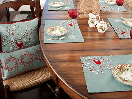 Almohada Lumbar Navidad Con Coronas, Color Azul 29x46 Cm