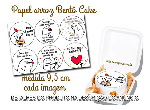 Imagem 6 de 7 de Kit Com 42 Papel De Arroz Bento Cake Mini Bolo Flork 9,5 Cm