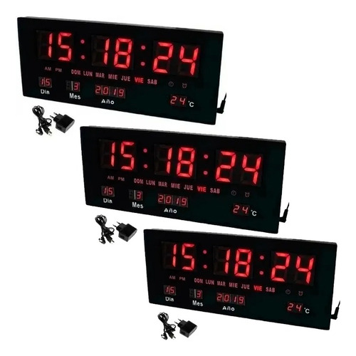 Pack X3 Reloj Led Digital Empresa Temperatura Modelo Grande