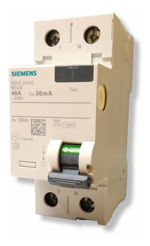 Disyuntor Diferencial Siemens 2x40a 30ma Tipo Ac, 5sv4314-0