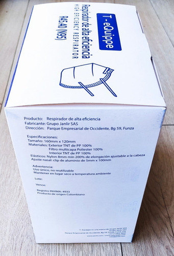 Mascarilla / Respirador 45.40v (n95) Con Válvula X 50ud