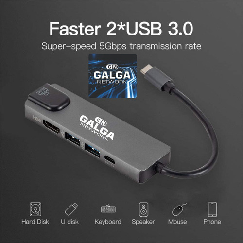 Imagen 7 de 10 de Adaptador Hub Usb C 5 En 1 Hdmi 4k/1tipoc/2usb 3.0/1rj45lan