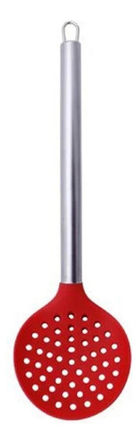 Escumadeira De Silicone Com Cabo De Aço Inox - Mimo Style Cor Vermelho