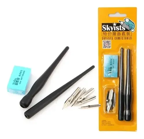 Kit 2 Caneta Bico de Pena Memory Nanquim com 5 Pontas Metálicas