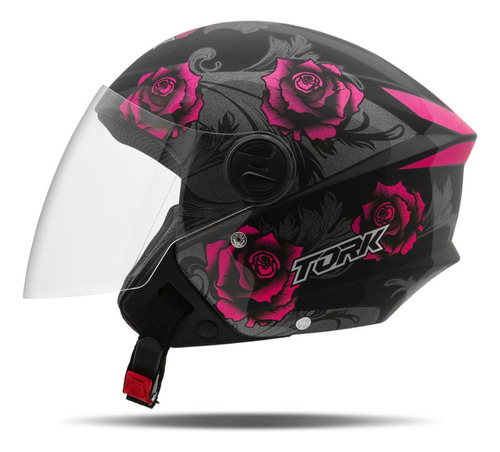 Capacete New Liberty Three Flowers Brilhante Rosa 58