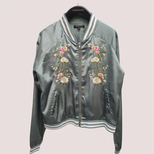 Green floral bomber jacket sales