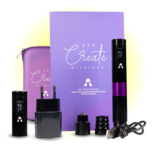Pen Rotativa Create Wireless Para Micro E Tattoo Aston Cor Preto
