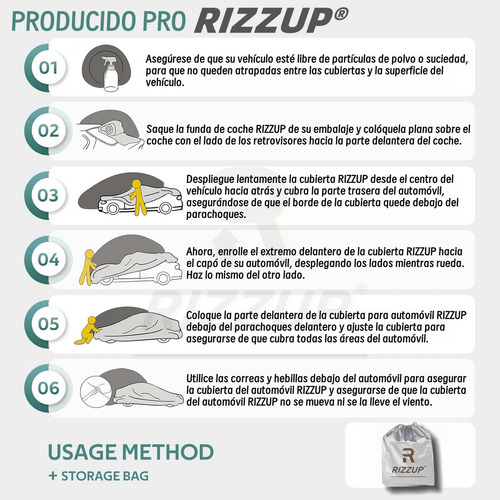 Rizzup Funda Para Pickup 5.5m 100% impermeable con 4 reflectantes y bolso Funda Coche Cubierta Protector Anti Polvo Sol Viento Lluvia Incluye Cremallera Lateral