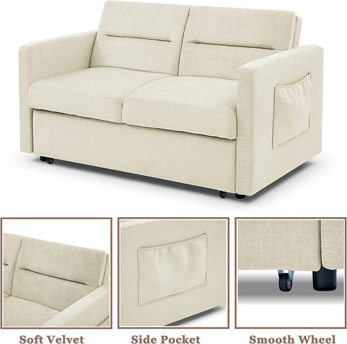 Sofa Cama Convertible 3 En 1 Color Beige 55p Marca Antetek
