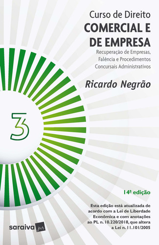 Curso De Direito Comercial E De Empresa - V. 3 - 9ª Ed. 2020, De Ricardo Negrão. Editora Saraiva, Capa Mole, Edição 9 Em Português, 2020
